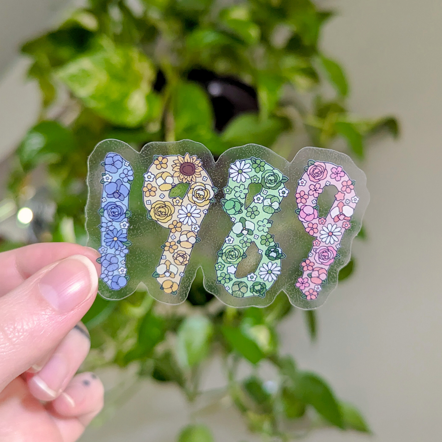 '89 floral *clear* sticker