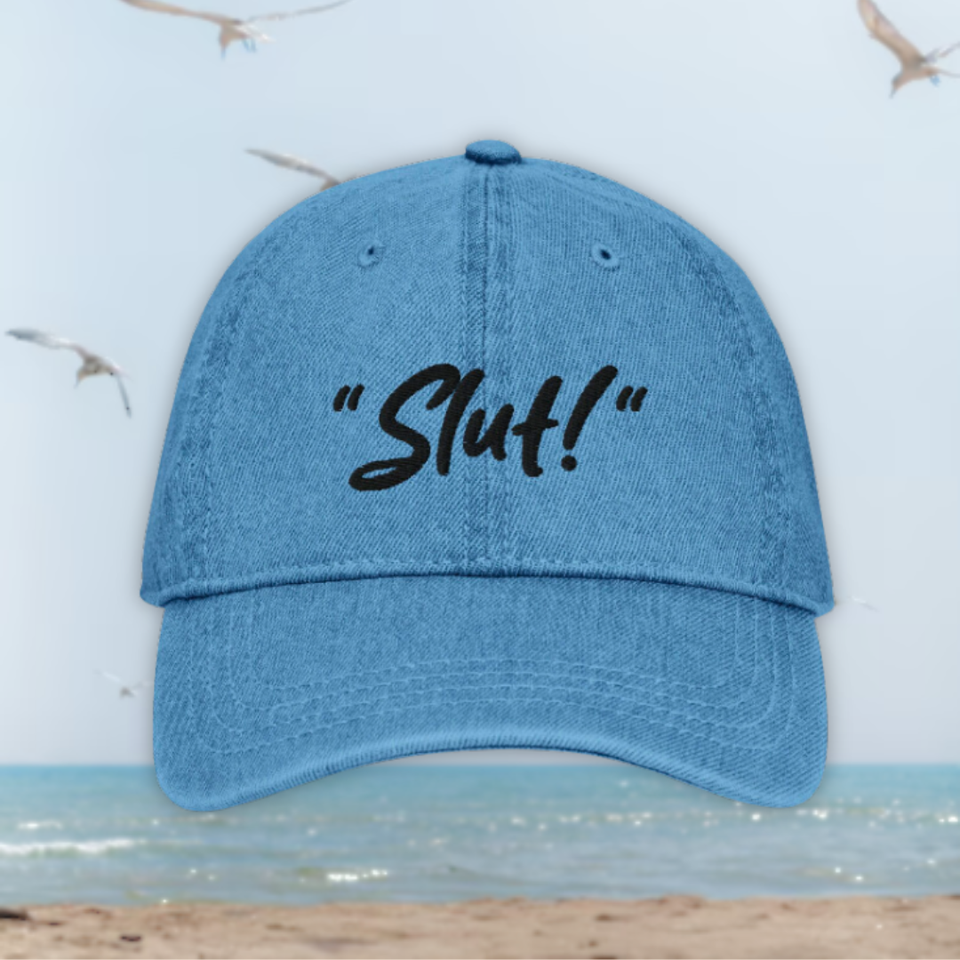 "slut!" denim embroidered baseball cap