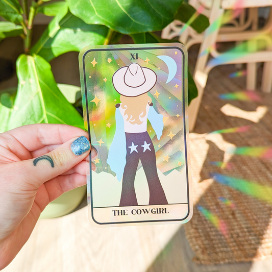 cowgirl tarot card suncatcher sticker