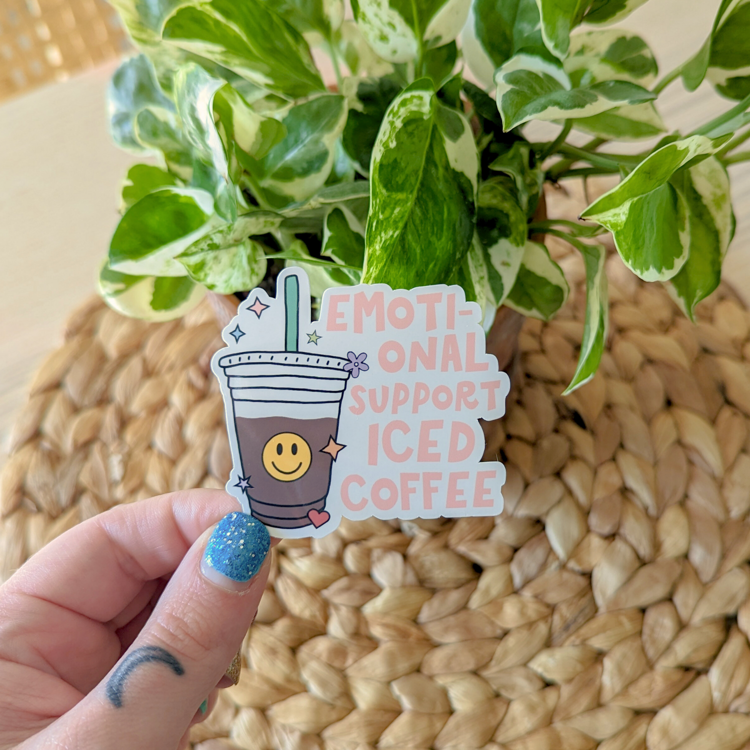 emotional support iced coffee sticker