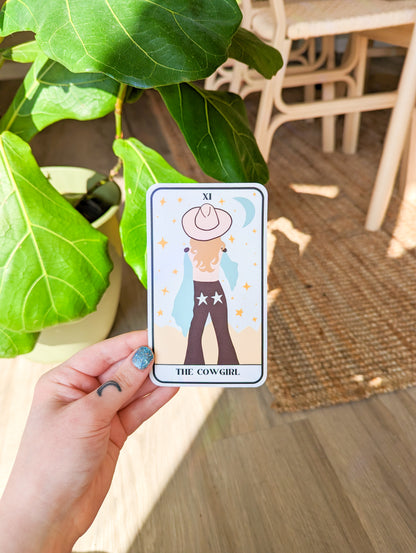 cowgirl tarot card suncatcher sticker