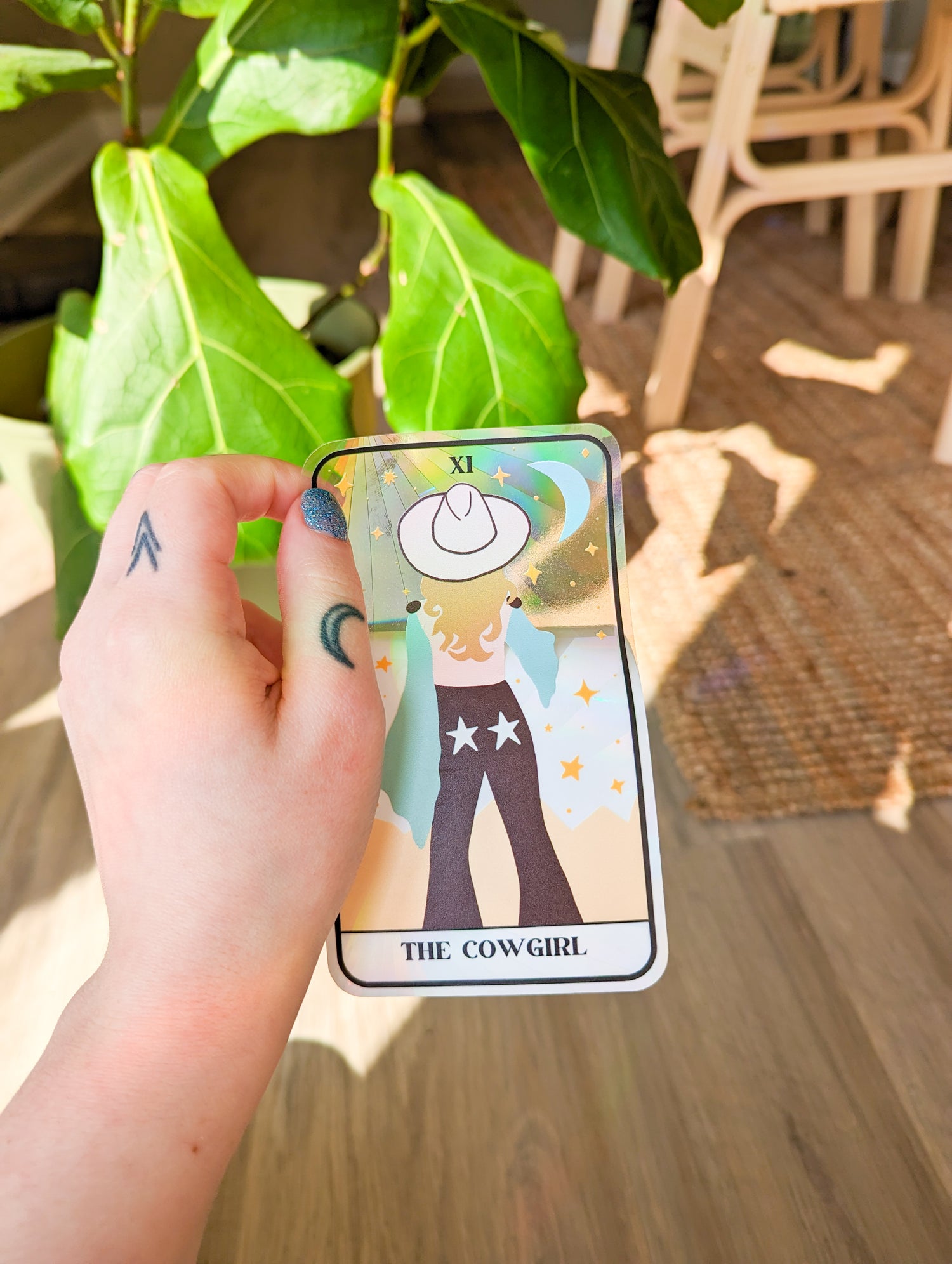 cowgirl tarot card suncatcher sticker