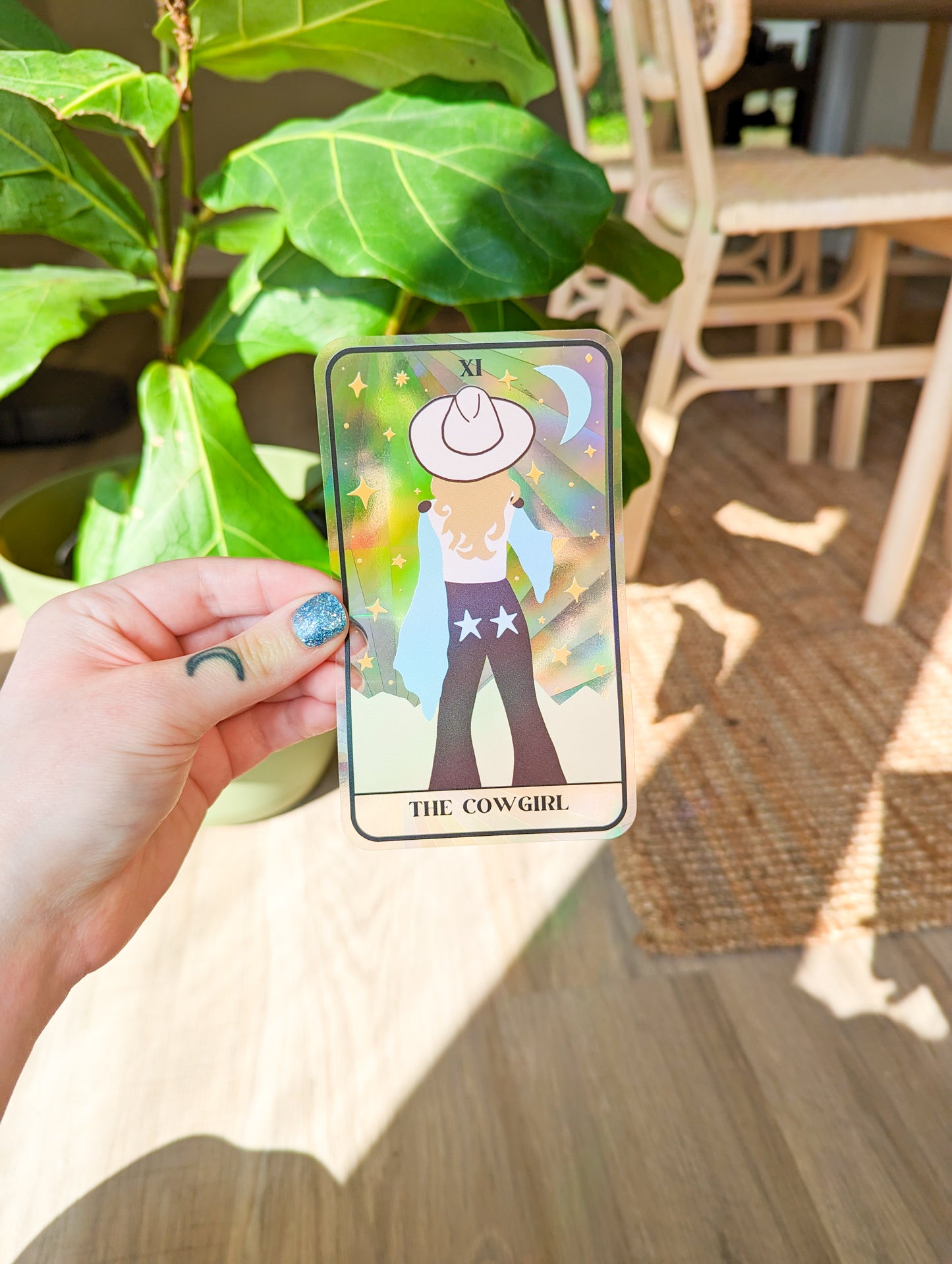 cowgirl tarot card suncatcher sticker