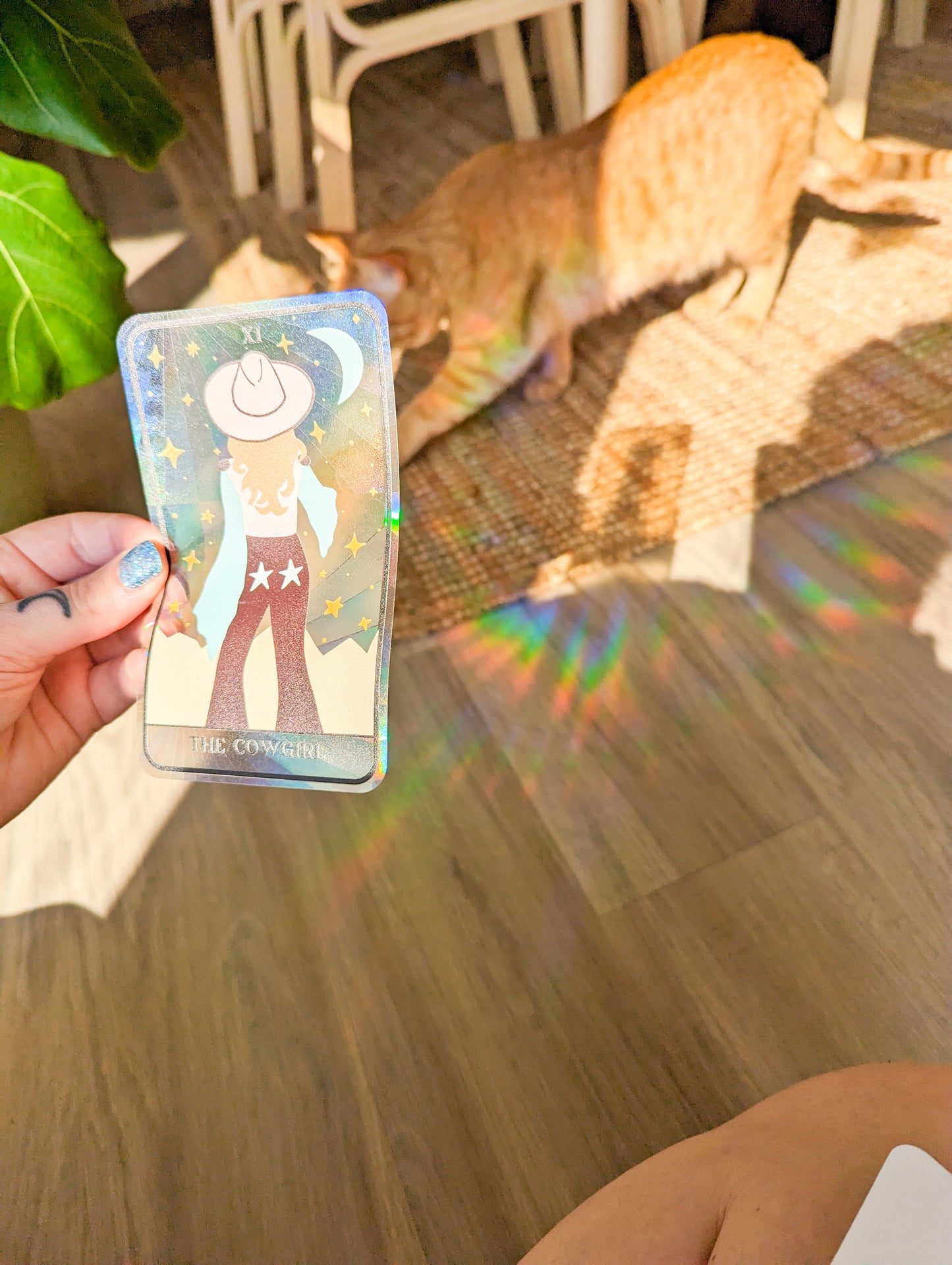 cowgirl tarot card suncatcher sticker