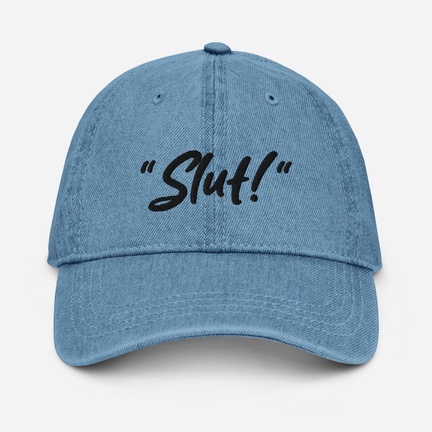 "slut!" denim embroidered baseball cap