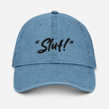 "slut!" denim embroidered baseball cap