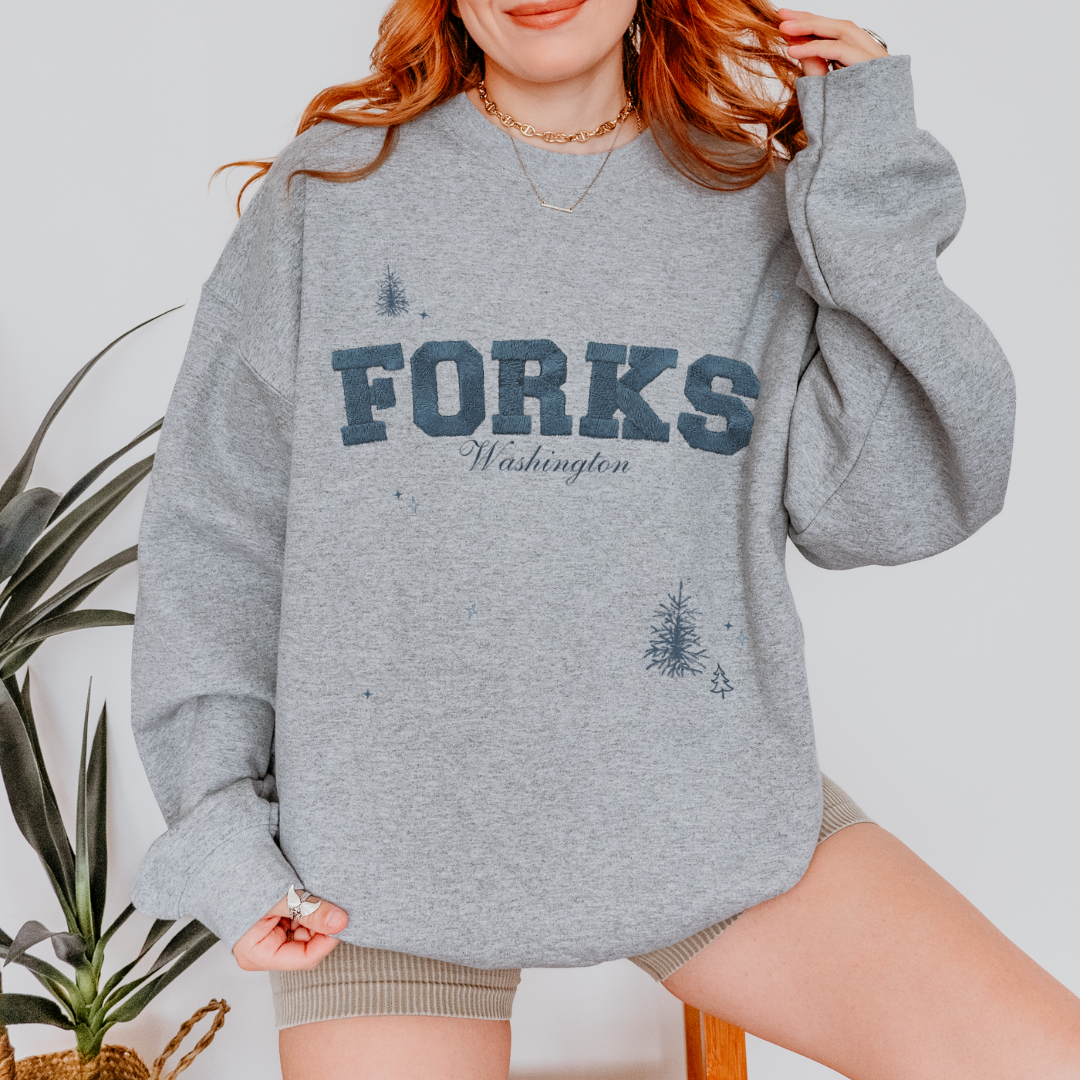 forks, washington crewneck (faux embroidery)