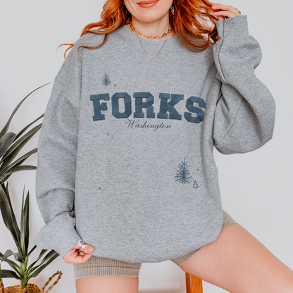 forks, washington crewneck (faux embroidery)